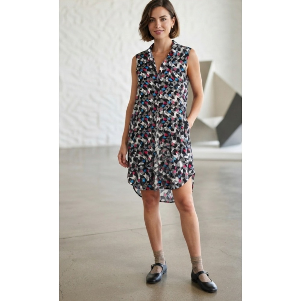 Genarro Vagliere Geometric Triangle Print Sleeveless Tunic Shirt Black Pink Blue